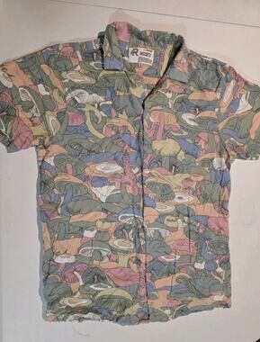 Refinery Republic Mushroom Print Shirt Mens XL Multicolor Psychedelic Button Up